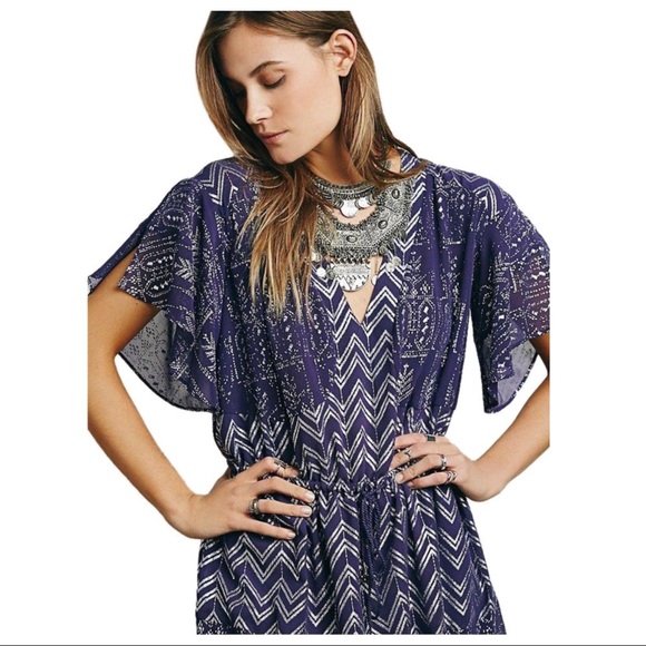 FREE PEOPLE SHORT SLEEVE V-NECK MINI DRESS - Picture 2 of 6